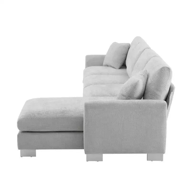 Modern Oversized Sectional Sofa, L-shaped Luxury Couch with Chaise and 2 Pillows