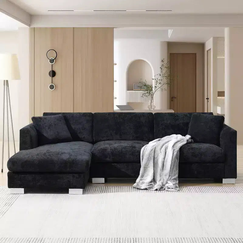 Modern Oversized Sectional Sofa, L-shaped Luxury Couch with Chaise and 2 Pillows