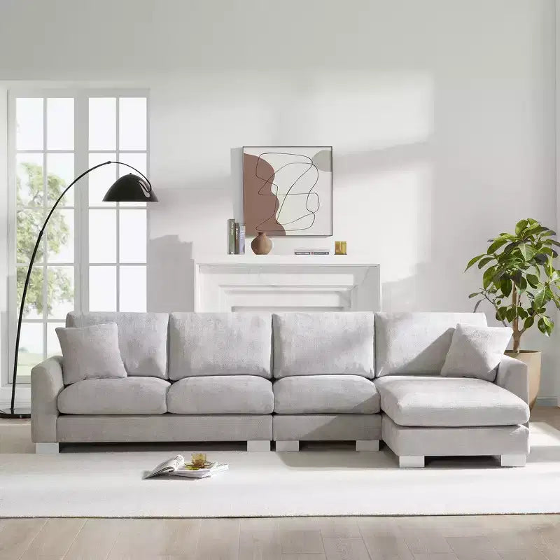 Modern Oversized Sectional Sofa, L-shaped Luxury Couch with Chaise and 2 Pillows