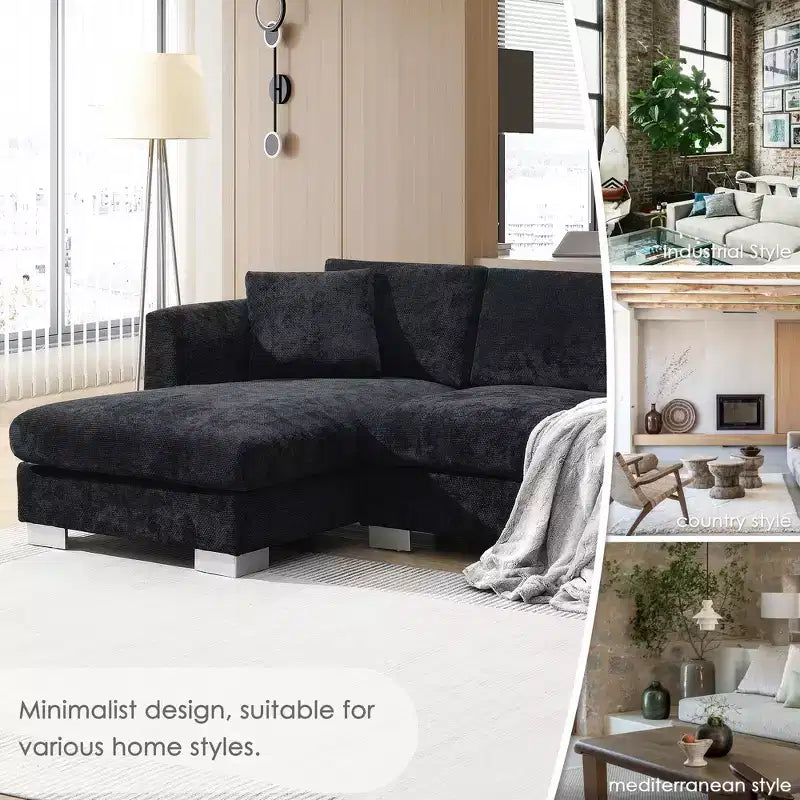 Modern Oversized Sectional Sofa, L-shaped Luxury Couch with Chaise and 2 Pillows