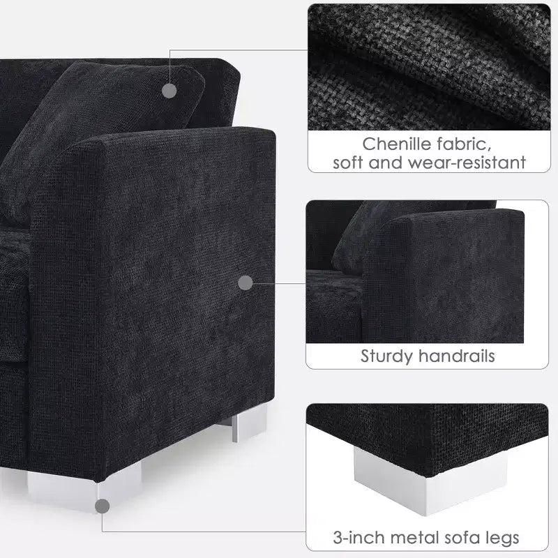 Modern Oversized Sectional Sofa, L-shaped Luxury Couch with Chaise and 2 Pillows