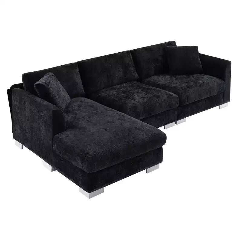 Modern Oversized Sectional Sofa, L-shaped Luxury Couch with Chaise and 2 Pillows