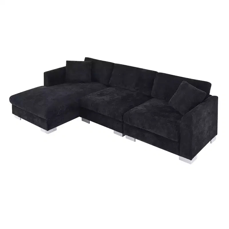 Modern Oversized Sectional Sofa, L-shaped Luxury Couch with Chaise and 2 Pillows