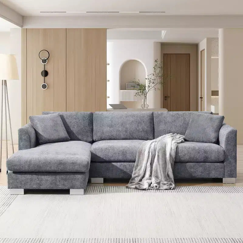 Modern Oversized Sectional Sofa, L-shaped Luxury Couch with Chaise and 2 Pillows