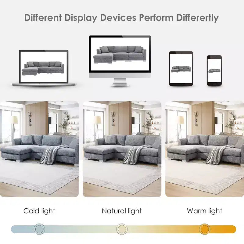Modern Oversized Sectional Sofa, L-shaped Luxury Couch with Chaise and 2 Pillows