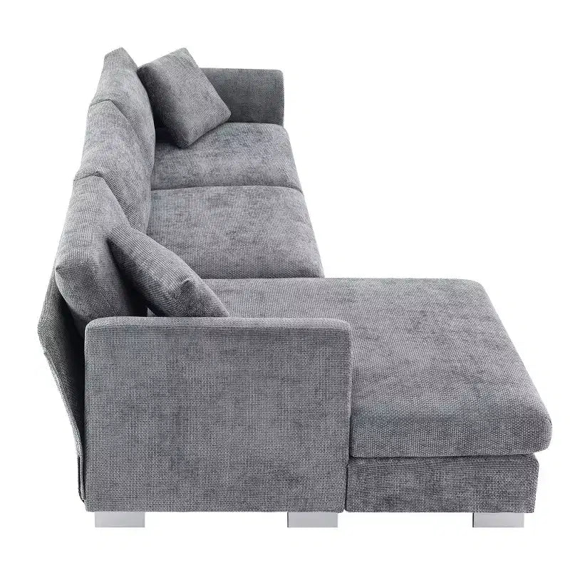 Modern Oversized Sectional Sofa, L-shaped Luxury Couch with Chaise and 2 Pillows
