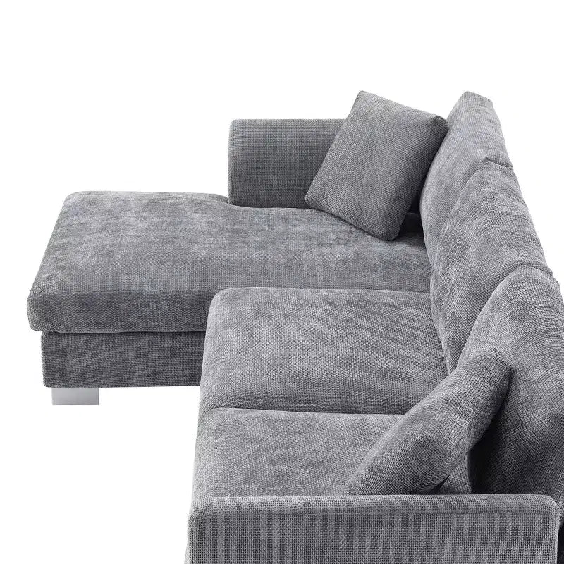 Modern Oversized Sectional Sofa, L-shaped Luxury Couch with Chaise and 2 Pillows