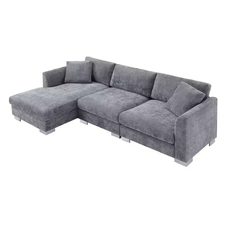 Modern Oversized Sectional Sofa, L-shaped Luxury Couch with Chaise and 2 Pillows