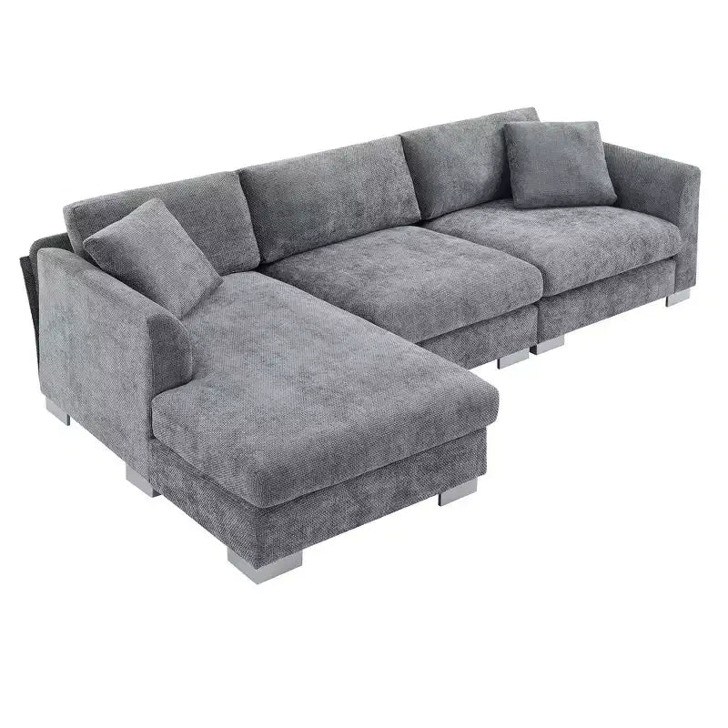 Modern Oversized Sectional Sofa, L-shaped Luxury Couch with Chaise and 2 Pillows