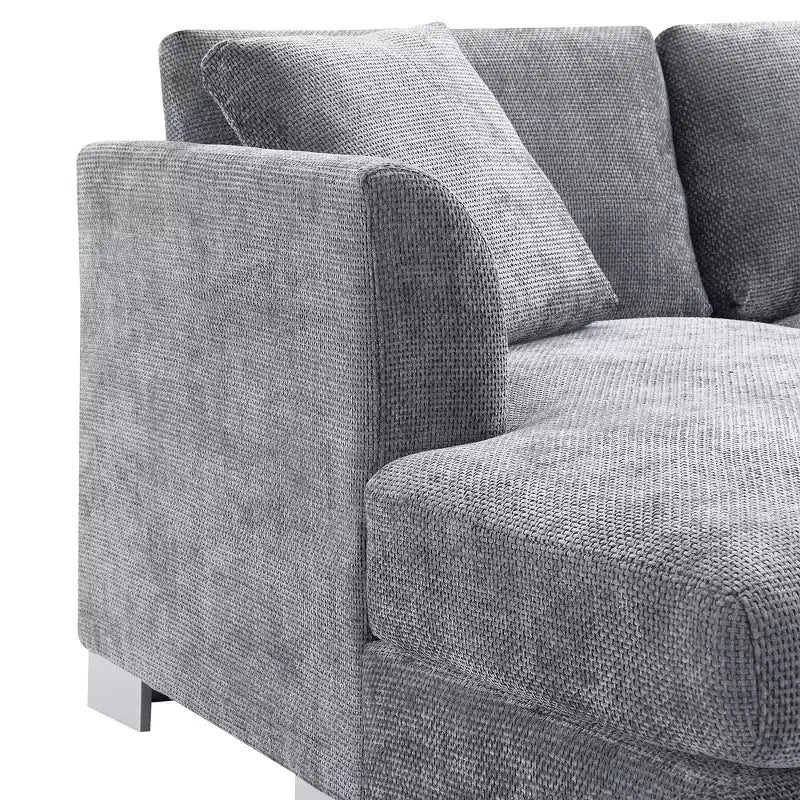 Modern Oversized Sectional Sofa, L-shaped Luxury Couch with Chaise and 2 Pillows