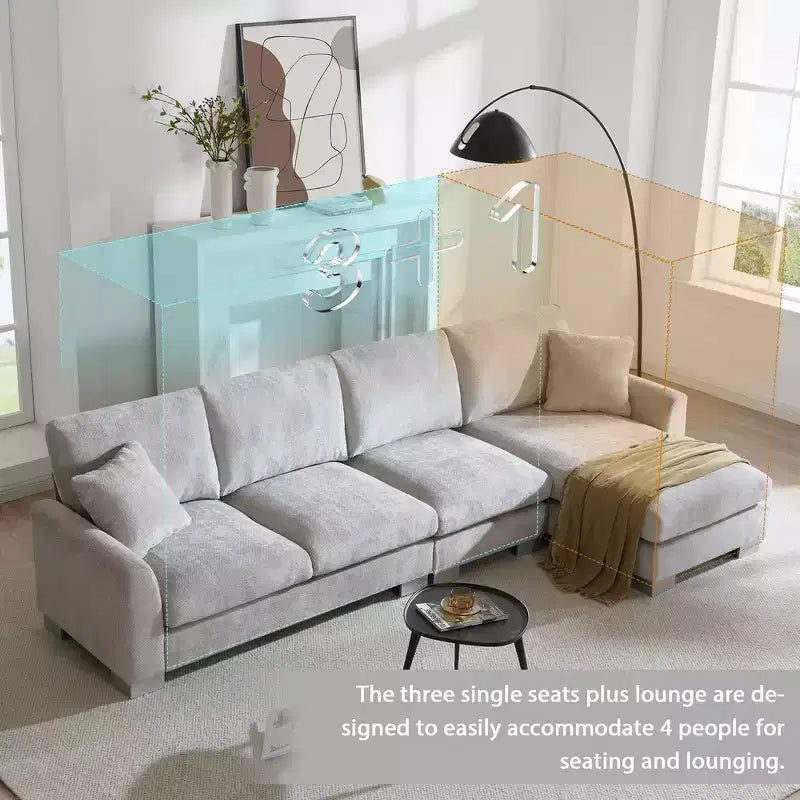 Modern Oversized Sectional Sofa, L-shaped Luxury Couch with Chaise and 2 Pillows