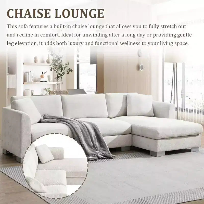 Modern Oversized Sectional Sofa, L-shaped Luxury Couch with Chaise and 2 Pillows