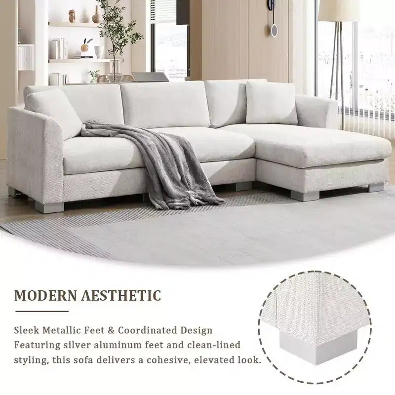Modern Oversized Sectional Sofa, L-shaped Luxury Couch with Chaise and 2 Pillows