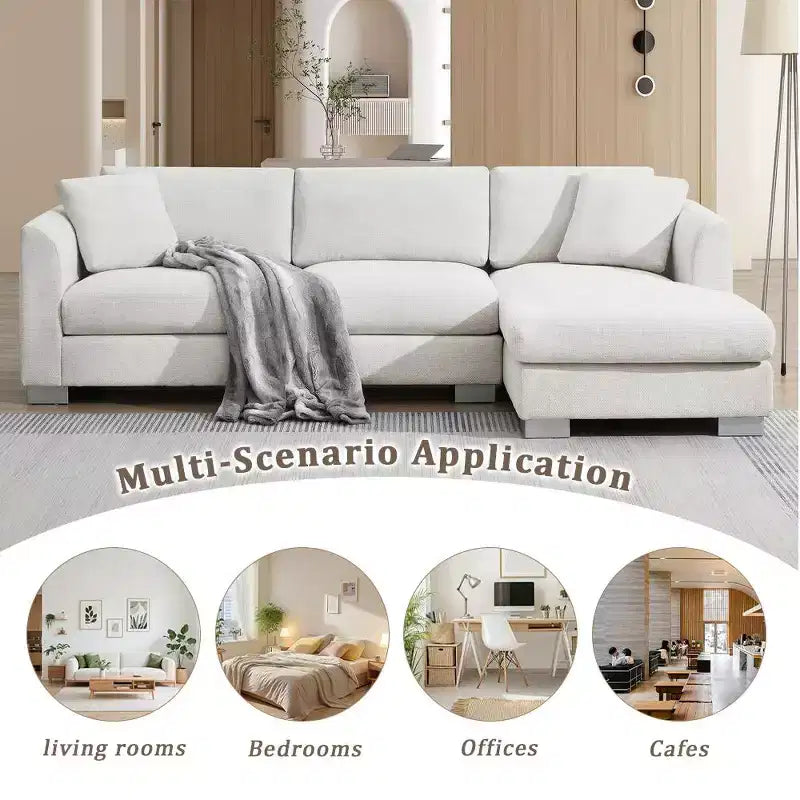 Modern Oversized Sectional Sofa, L-shaped Luxury Couch with Chaise and 2 Pillows