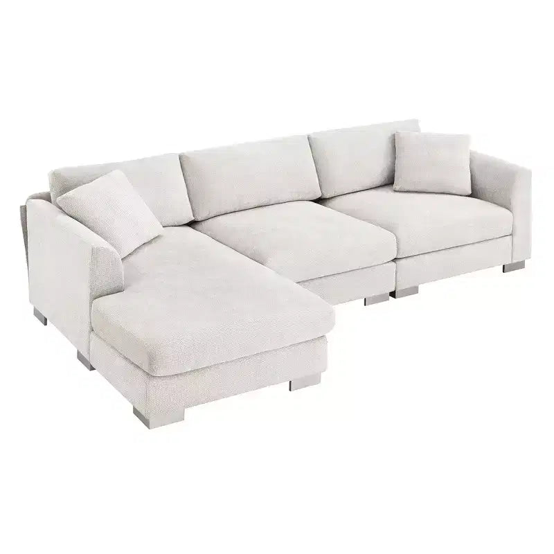 Modern Oversized Sectional Sofa, L-shaped Luxury Couch with Chaise and 2 Pillows