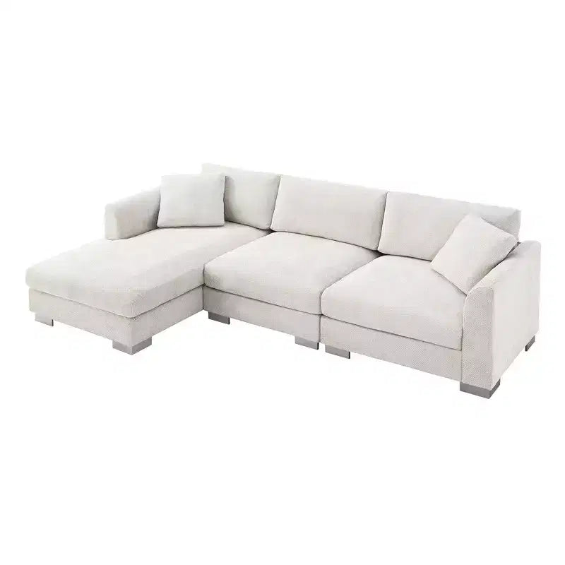 Modern Oversized Sectional Sofa, L-shaped Luxury Couch with Chaise and 2 Pillows