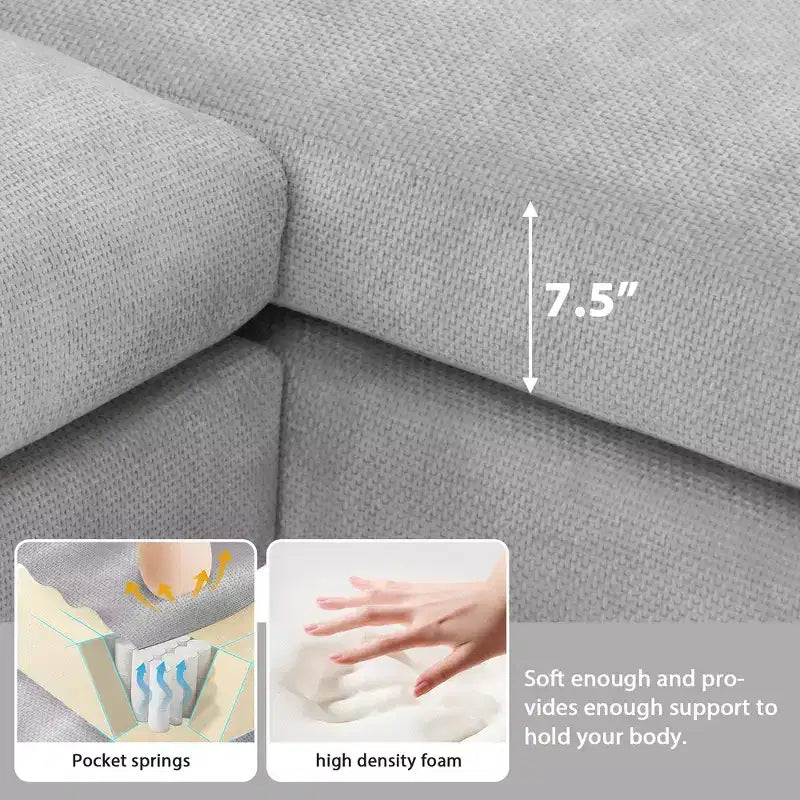 Modern Oversized Sectional Sofa, L-shaped Luxury Couch with Chaise and 2 Pillows