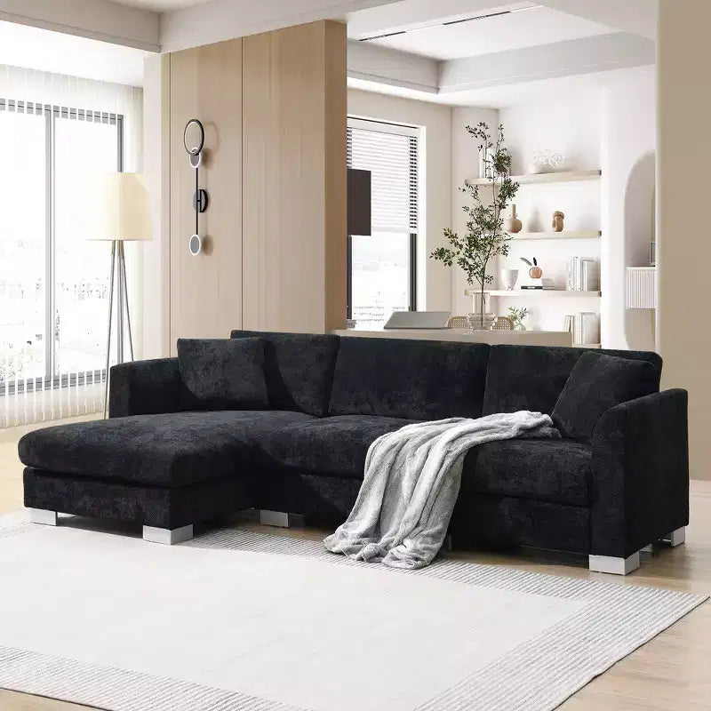 Modern Oversized Sectional Sofa, L-shaped Luxury Couch with Chaise and 2 Pillows