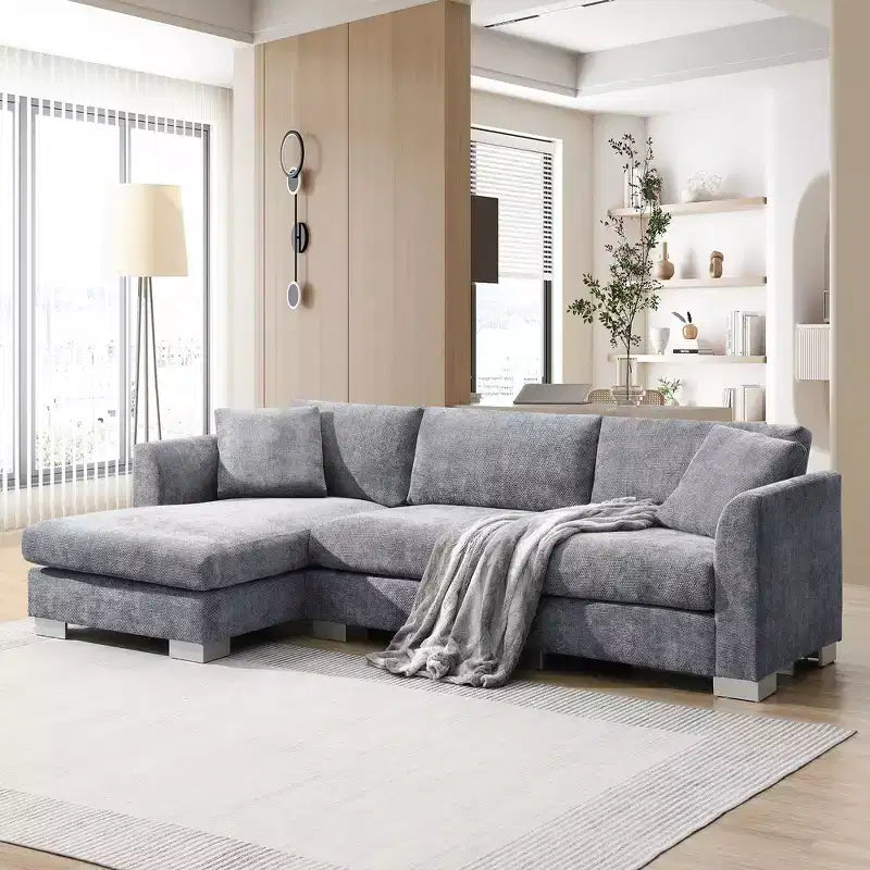 Modern Oversized Sectional Sofa, L-shaped Luxury Couch with Chaise and 2 Pillows
