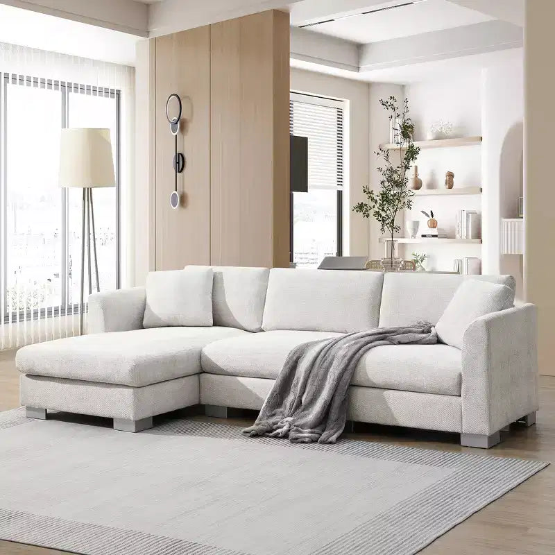 Modern Oversized Sectional Sofa, L-shaped Luxury Couch with Chaise and 2 Pillows