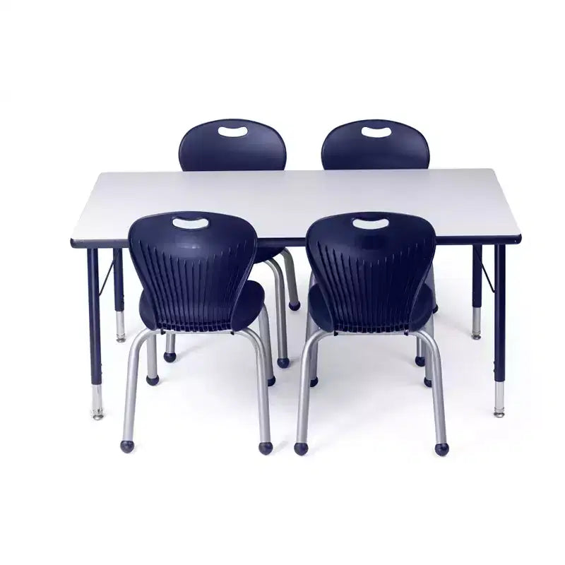 Bintiva Activity Table & Chair Set  24x48 Black Sprayed Edge Table with Adjustable Legs and 4 Blue 12 ZUUL Classroom Chairs
