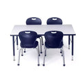 Bintiva Activity Table & Chair Set  24x48 Black Sprayed Edge Table with Adjustable Legs and 4 Blue 12 ZUUL Classroom Chairs