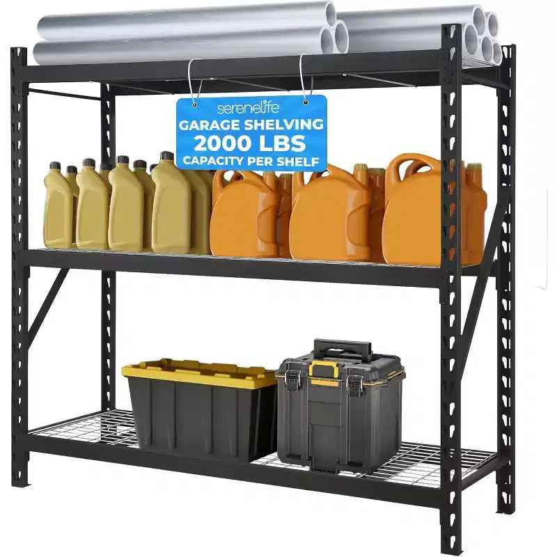 Heavy-Duty 3-Tier Metal Garage Shelving for Storage with 2000 lbs Capacity Per Shelf, Adjustable, Sturdy Design