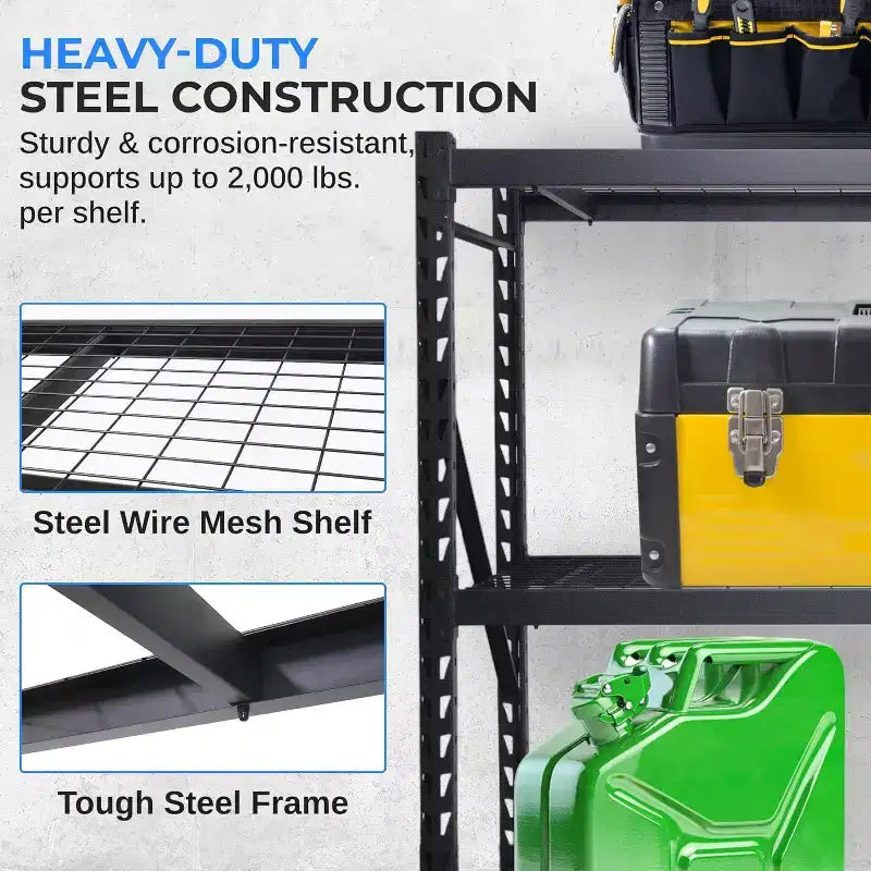 Heavy-Duty 3-Tier Metal Garage Shelving for Storage with 2000 lbs Capacity Per Shelf, Adjustable, Sturdy Design