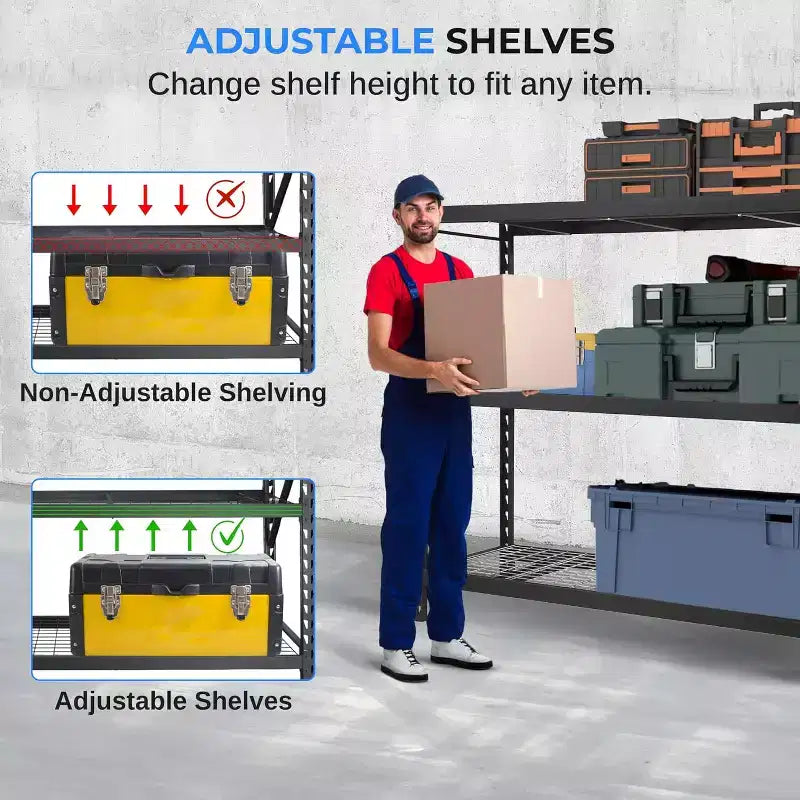 Heavy-Duty 3-Tier Metal Garage Shelving for Storage with 2000 lbs Capacity Per Shelf, Adjustable, Sturdy Design