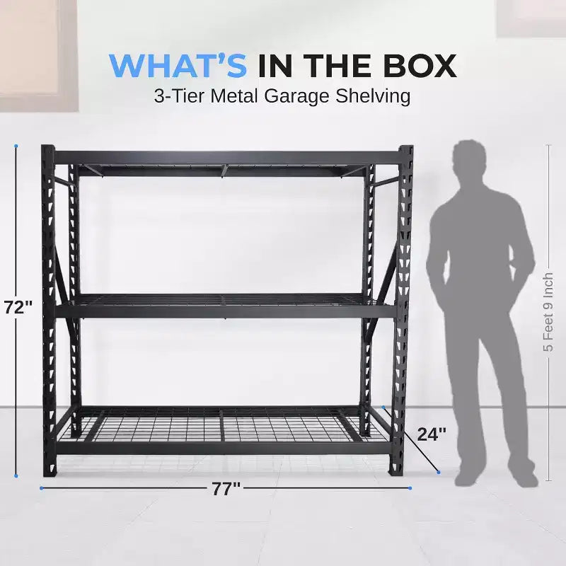 Heavy-Duty 3-Tier Metal Garage Shelving for Storage with 2000 lbs Capacity Per Shelf, Adjustable, Sturdy Design