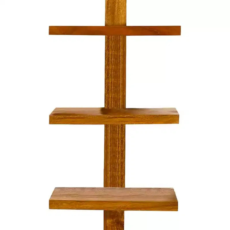 8 Shelf Floating Wall Shelves Column Shelving, Teak Wood