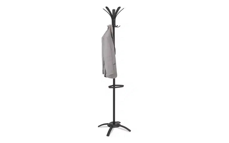 Coat Stand, Stand Alone Rack, Ten Knobs, Steel/Plastic, 19.75w x 19.75d x 68.9h, Black