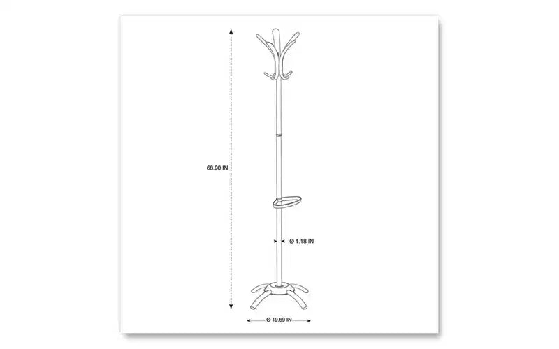 Coat Stand, Stand Alone Rack, Ten Knobs, Steel/Plastic, 19.75w x 19.75d x 68.9h, Black