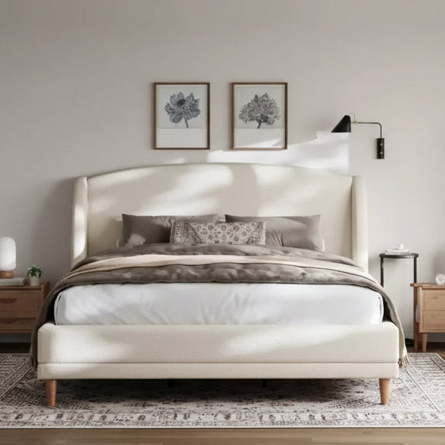 Christopher Knight Home Nicky Boucle Upholstered Platform Bed with Wingback Headboard, White