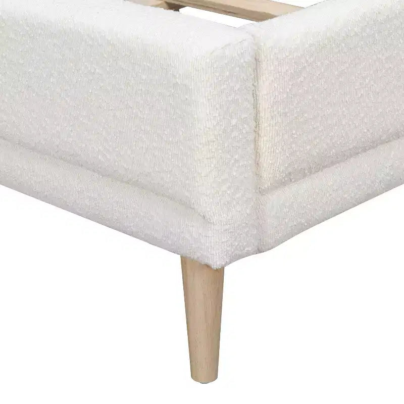 Boucle Upholstered Platform Bed with Wingback Headboard, White