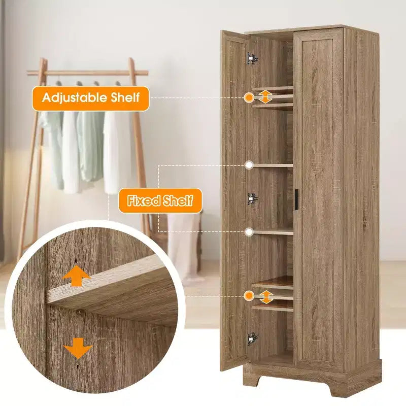 Double Door Bathroom Storage Cabinet with Adjustable Shelf, Verticle Cabinet