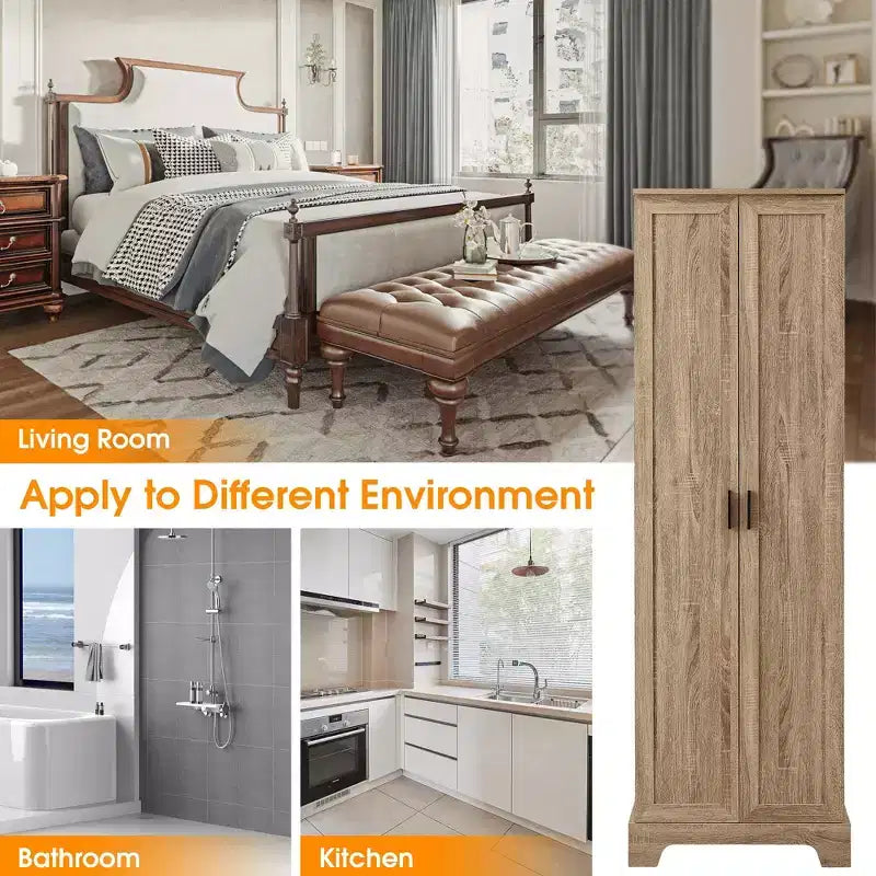 Double Door Bathroom Storage Cabinet with Adjustable Shelf, Verticle Cabinet