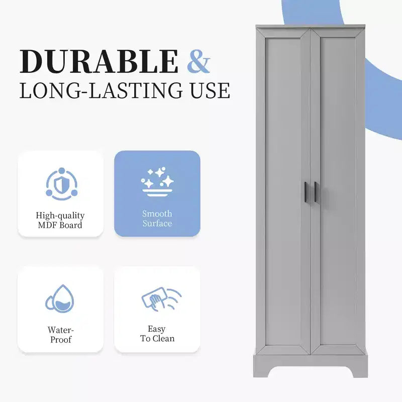 Double Door Bathroom Storage Cabinet with Adjustable Shelf, Verticle Cabinet