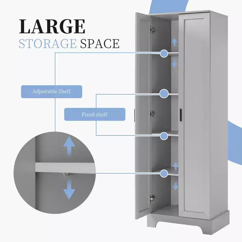 Double Door Bathroom Storage Cabinet with Adjustable Shelf, Verticle Cabinet