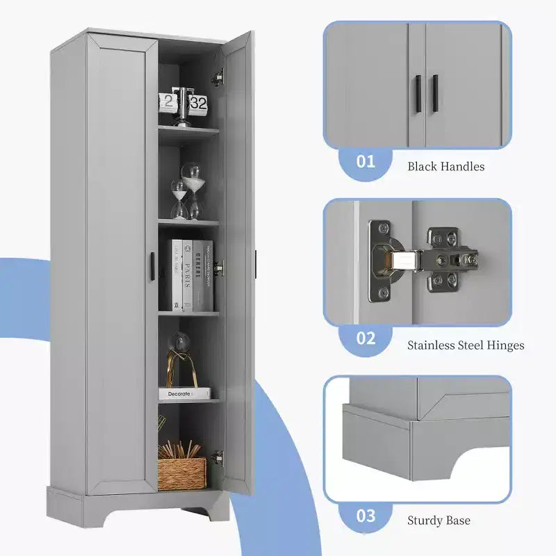Double Door Bathroom Storage Cabinet with Adjustable Shelf, Verticle Cabinet