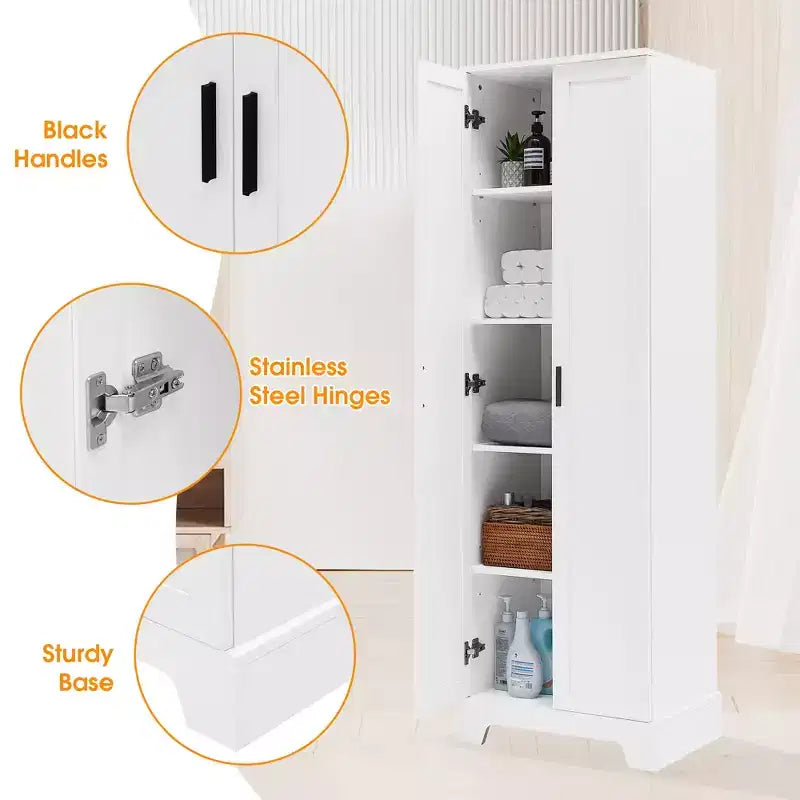 Double Door Bathroom Storage Cabinet with Adjustable Shelf, Verticle Cabinet