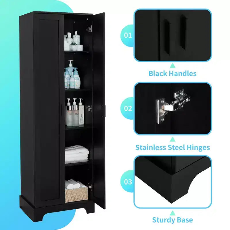Double Door Bathroom Storage Cabinet with Adjustable Shelf, Verticle Cabinet