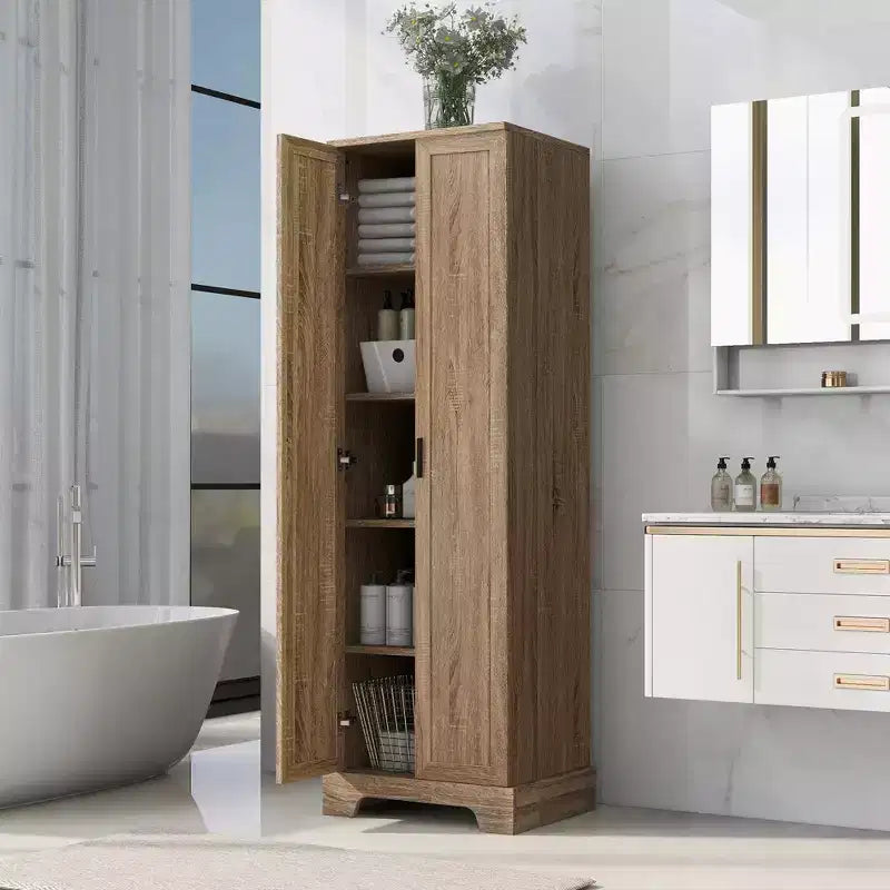 Double Door Bathroom Storage Cabinet with Adjustable Shelf, Verticle Cabinet