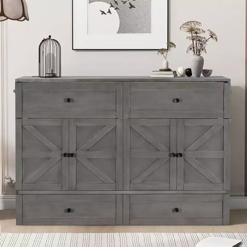 Full/Queen Size Murphy Bed with Large Drawers & USB Ports - ModernLuxe