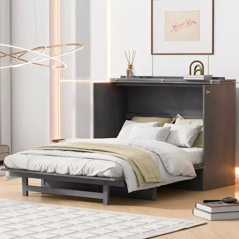 Full/Queen Size Murphy Bed with Large Drawers & USB Ports