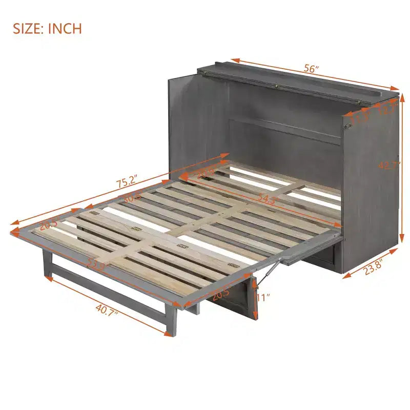 Full/Queen Size Murphy Bed with Large Drawers & USB Ports