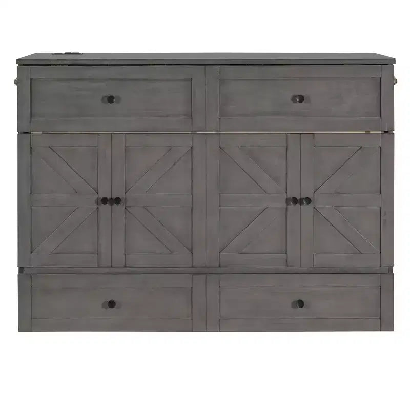 Full/Queen Size Murphy Bed with Large Drawers & USB Ports