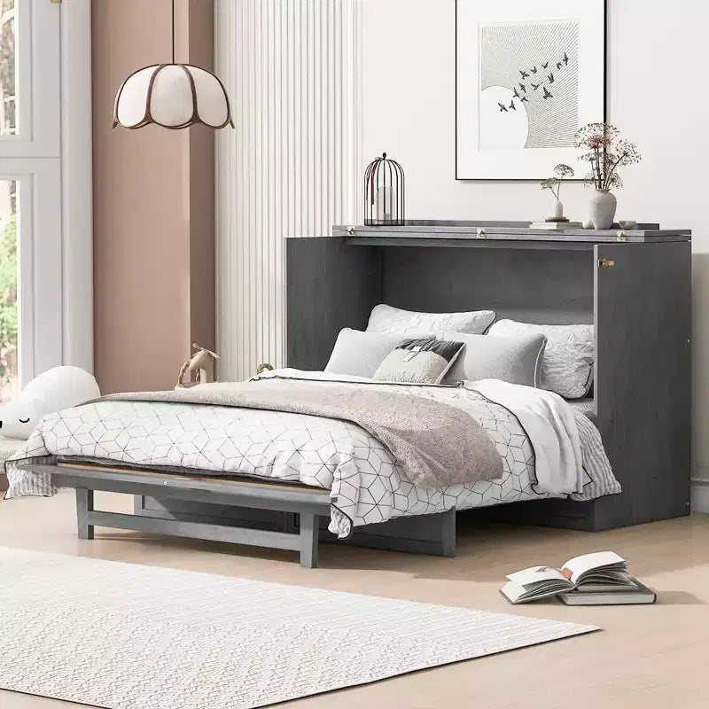 Full/Queen Size Murphy Bed with Large Drawers & USB Ports