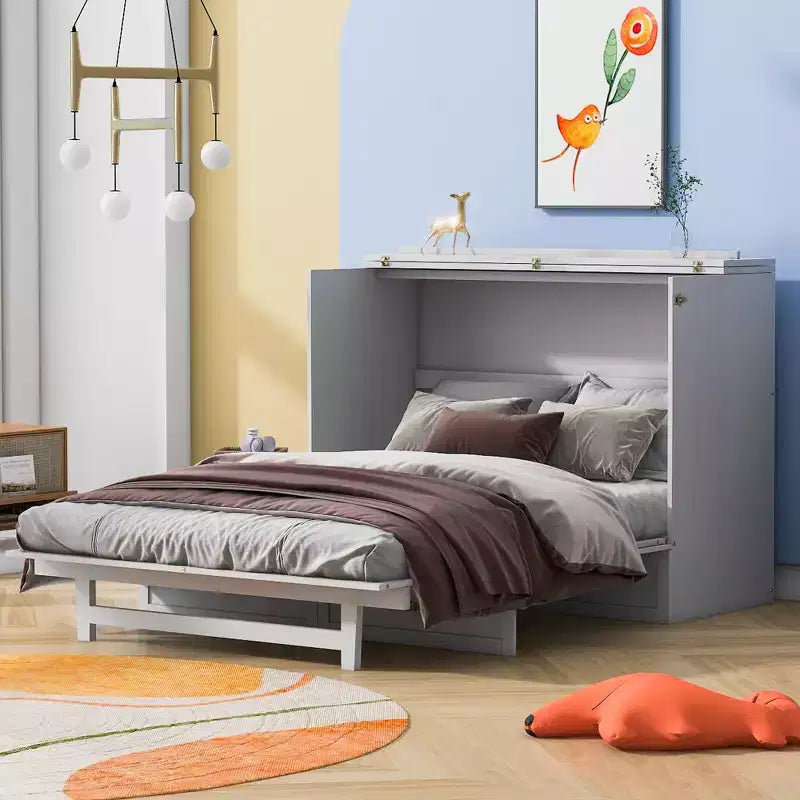 Full/Queen Size Murphy Bed with Large Drawers & USB Ports
