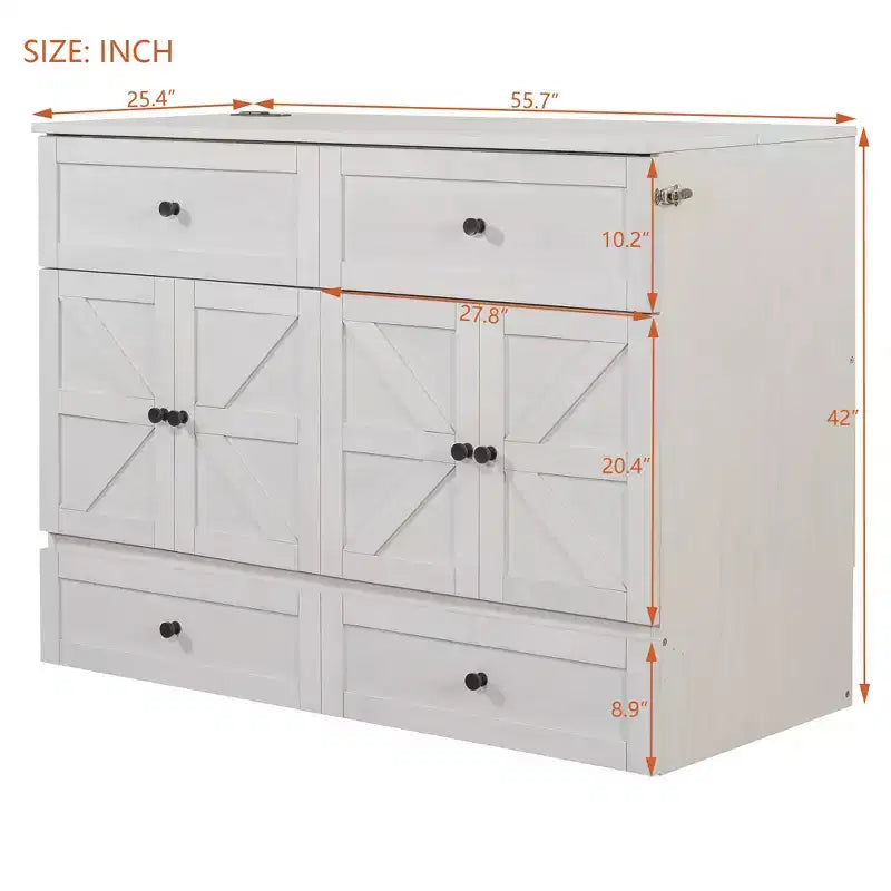 Full/Queen Size Murphy Bed with Large Drawers & USB Ports